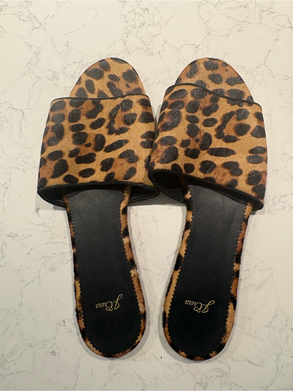 Leopard Print Slide Sandals - Brown